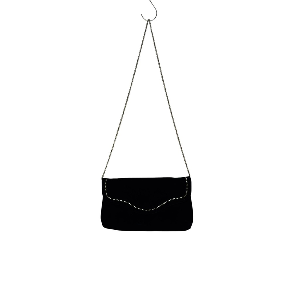 Unbranded Black Velvet Rhinestone Trim Clutch Bag Small Evening Formal Elegant